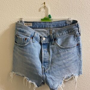 Levi's Light Blue Classic 501s Frayed Jean Shorts 27